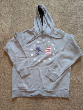 Under Armour Light Gray Hoodie with American Flag Logo